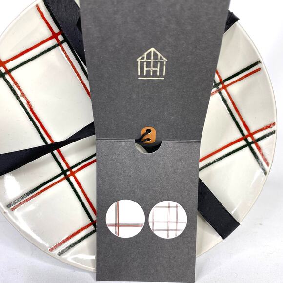 Hearth & Hand Magnolia Set of 2 Plaid Appetizer Plates Black Red Holidays NEW - Picture 6 of 11